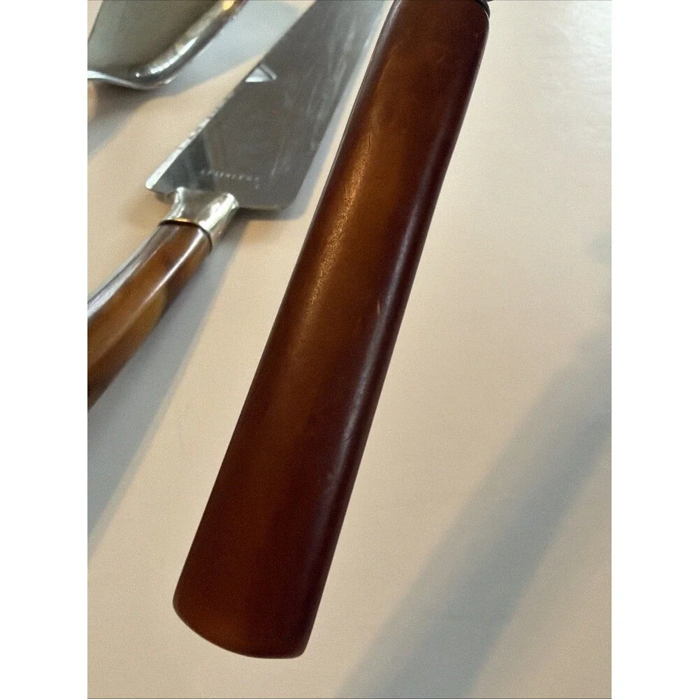 Vintage Caramel Bakelite Utensils Pie Server Ice Cream Scoop and Fork Marbling